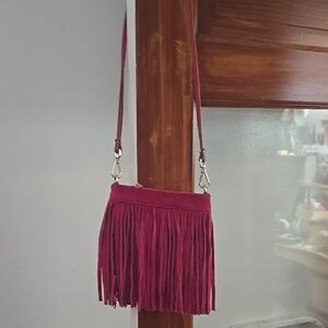 GAP Pink Fringe Crossbody Bag with Suede Tassels